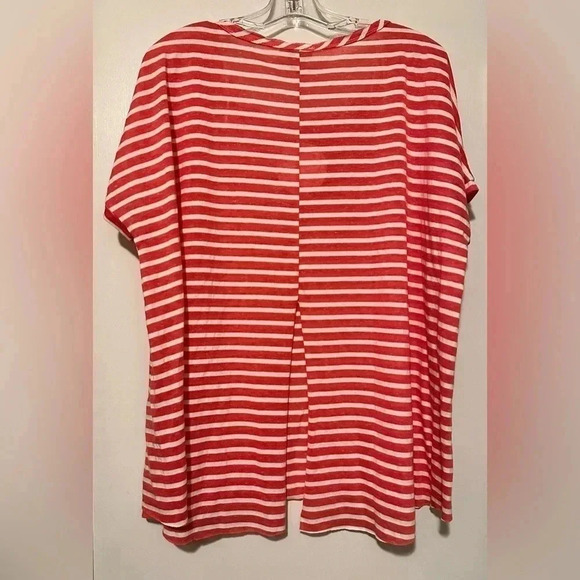 NWT Umgee Striped Tee Top Shirt Blouse Loose Fit split back size L - Picture 2 of 6